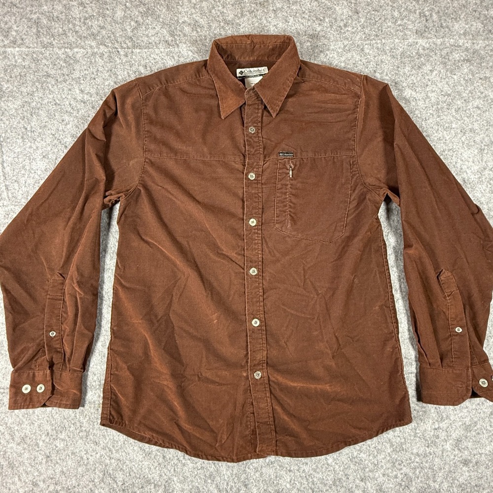 Vintage Columbia Button Shirt Mens Size Small Brown Long Sleeve